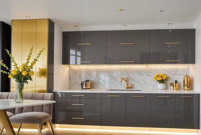 Küchenzeile Pure Line 240cm Grau Hochglanz-SOFT CLOSE-2,4m, Einbauküche