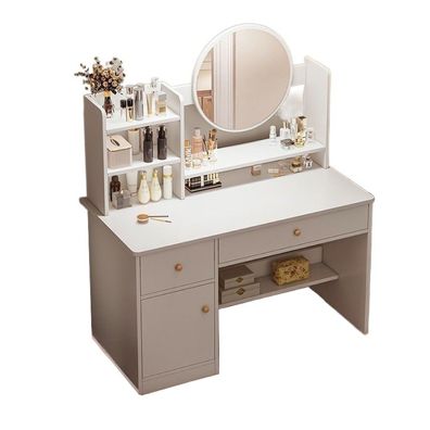 Schminktisch mit Spiegel und Schubladen, weiß, glamouröses Make-up, skandinavisch