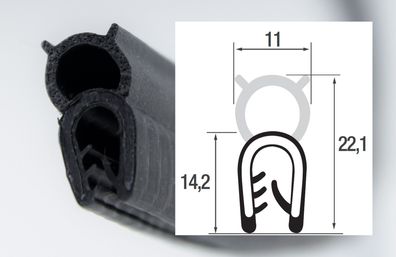 DO22 - TPE mit POM NIRO Kantenschutz Dichtungs Profil Gummi Dichtung oben - Klemmber