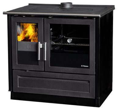 EEK A+ Holzherd Plamen 910 Schwarz – 9kW Küchenofen Holzofen mit Backfach