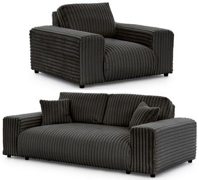 Mollis - Polstergarnitur 3 + 1 aus Plüschcord mit schöner Sitzkomfort