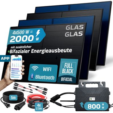 SUNNIVA® Balkonkraftwerk 2000W/800W Solaranlage Astro Energy Bifazial Fullblack