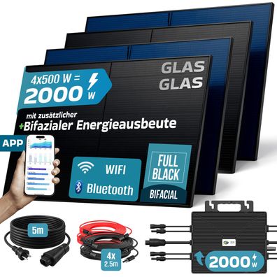 SUNNIVA® Balkonkraftwerk 2000W/2000W Solaranlage Astro Energy Bifazial Fullblack