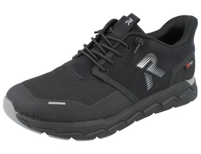 RIEKER Damen Sneaker Halbschuhe wasserabweisend schwarz Kunstleder Textil