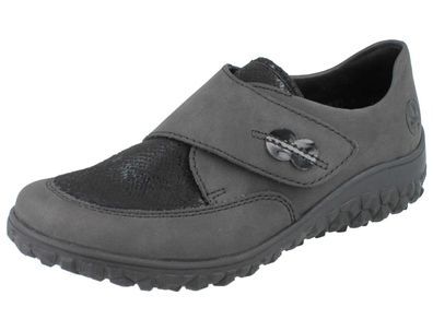 RIEKER Damen Kletthalbschuhe mit Wechselfußbett dunkelgrau Kunstleder Textil