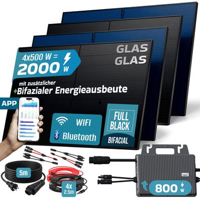 SUNNIVA® Balkonkraftwerk 2000W/800W Solaranlage TSUN Bifazial Fullblack