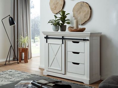 Kommode 109x87cm "Oregon" Kiefer weiß & Eisen WZ-0548