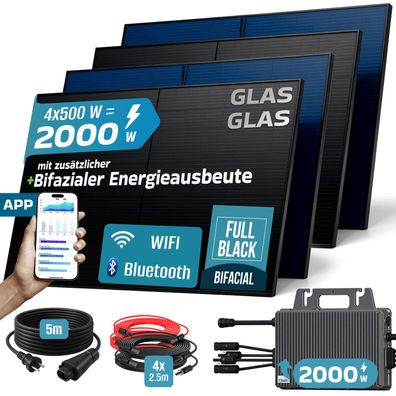 SUNNIVA® Balkonkraftwerk 2000W/2000W Solaranlage TSUN Bifazial Fullblack