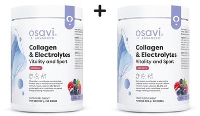 2 x Osavi Collagen & Electrolytes Vitality and Sport, Wild Berry - 390g