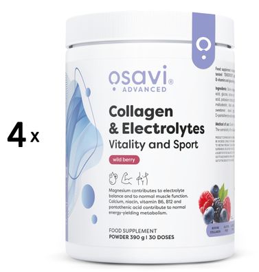 4 x Osavi Collagen & Electrolytes Vitality and Sport, Wild Berry - 390g