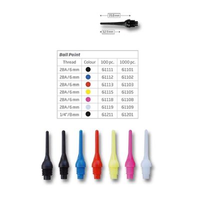BULL'S Ball Point Soft Tips 6mm(2BA) / 1 Stck / sh/schw