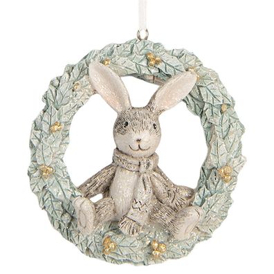 Clayre & Eef Weihnachtsanhänger Kaninchen 8x3x8 cm Grau Kunststoff (Gr. 8x3x8 cm)