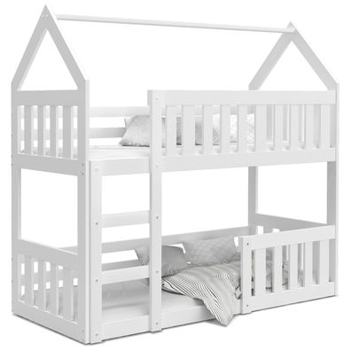 Kinderbett LILI Etagfenbett mit Matratze Jugendbett Massivholz Bodentief Hausbett