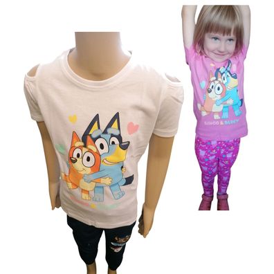 Bluey & Bingo Mädchen T-Shirt „Freunde“ 98–116, 100 % Baumwolle, Kurzarm, Rosa/Weiß