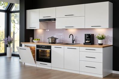 Küchenzeile Siena 260 cm Weiß Matt- Küche, Küchenblock 2,6m, Einbauküche