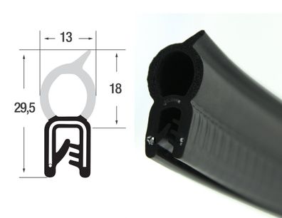 DO27 - EPDM Kantenschutz Dichtungs Profil Gummi Dichtung oben - Klemmbereich 1 - 2,5