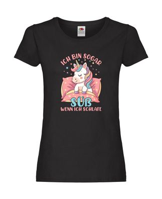 Bin süß wenn ich schlafe | Einhorn Damen Shirt Schwarz