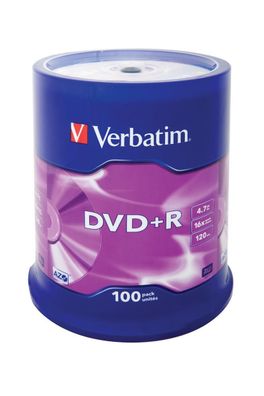 Verbatim 43551 1x100 Verbatim DVD+R 4,7GB 16x Speed, matt silver