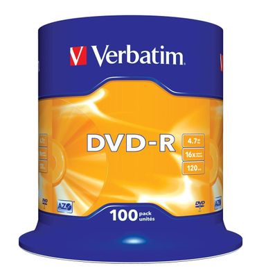 Verbatim 43549 1x100 Verbatim DVD-R 4,7GB 16x Speed, matt silver