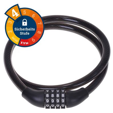 Filmer 43.015 Fahrrad 4-Zahlen Spiralkabelschloss 10mm - 80cm - Level 4
