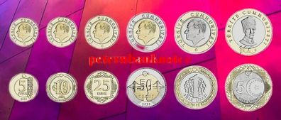 Türkei / Turkey KMS. 2023 Unc 5,10,25,50 Kurus 1, 5, Lira #6295#