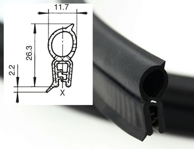 DO11 - EPDM Kantenschutz Dichtungs Profil Gummi Dichtung oben - Klemmbereich 1 - 2 mm