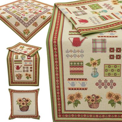 Gobelin Tischdecke Kissenbezug Tischläufer Sonnenblume Decke Dekokissen Hossner