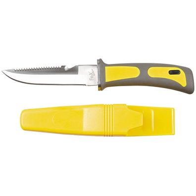 Tauchermesser, gelb-schwarz, Gummigriff, Scheide Beinholster