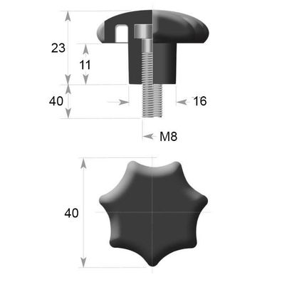 7SG40-AG8x40 sieben Ecken Kunststoff Sterngriff Dm 40 mm Griff Gewindestift Stahl ver