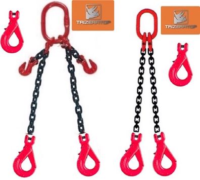 Kettengehänge 2-Strang, 8 mm, WLL 2800 kg mit Sicherheitsgabelkopfhaken, ohne Kettenk
