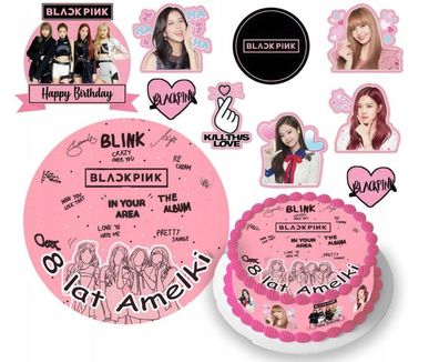 Black Pink Band Essbar Zuckermasse Tortenbild Tortenaufleger + 4 Muffin