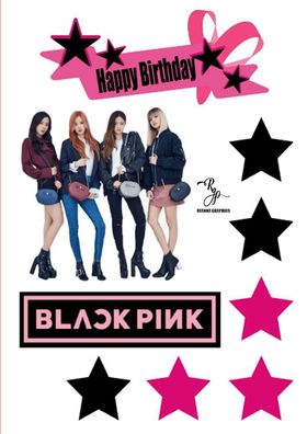 Black Pink Essbar Jisoo Jennie Tortenaufleger Torte Geburstag Zuckermasse + NAME