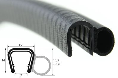 DS42 - PVC/ EPDM Kantenschutz Dichtungs Profil Gummi Dichtung seitlich - Klemmbereich
