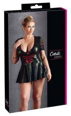 Cottelli CURVES Wetlook-Minikleid - Schnür-Kleid mit Spitze Gr. XL