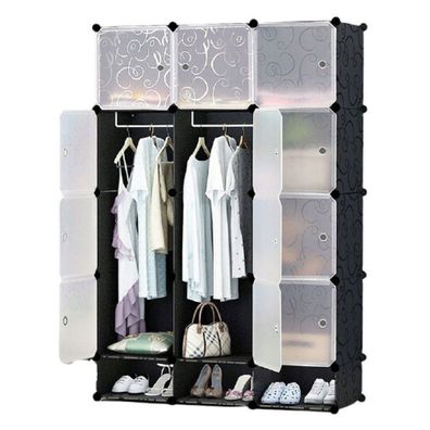 Großer modularer Kleiderschrank, Regal, Garderobe, 12x, schwarzer Klappschrank