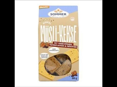 SOMMER 6x Demeter Dinkel Müsli-Kekse mit Haselnüssen, egan 150g