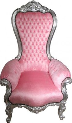 Casa Padrino Barock Thron Sessel Majestic Medium Rosa/Silber - Riesensessel - Thron S