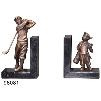 Casa Padrino Luxus Bücherstützen Golfer & Caddy aus Bronze auf Marmorsockel
