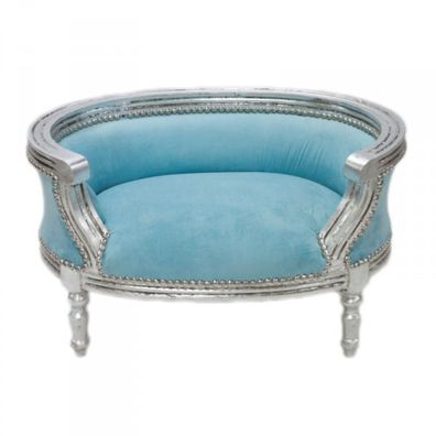 Barock Hunde & Katzen Sofa Blau / /ilber Hundebett & Katzenbett