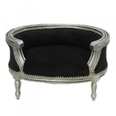 Barock Hunde & Katzen Sofa Schwarz / /ilber Hundebett & Katzenbett