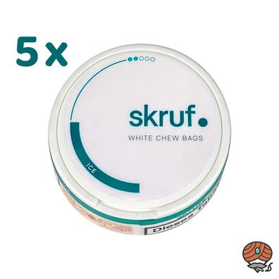 skruf Ice White Chew Bags #2, Intensität 2, 5 Dosen à 17g Tabak