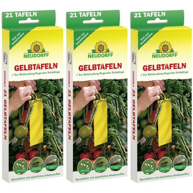 3 x NEUDORFF® Gelbtafeln kleinformatig Bekämpfung fliegender Schädlinge 21 Stück