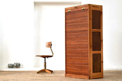 Rollladenschrank Antik Holz Alt Aktenschrank Vintage Büroschrank Eiche massiv Loft