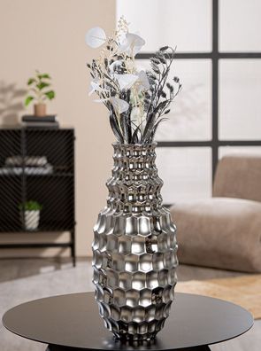 Gilde Vase, bauchig, "Hexagon", Keramik, silberfarben, VE 2, H. 35 cm, D. 16 cm