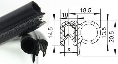 DS9 - PVC/ EPDM Kantenschutz Dichtungs Profil Gummi Dichtung seitlich - Klemmbereich