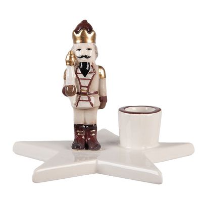 Clayre & Eef Kerzenständer 15x14x12 cm Beige Keramik Nussknacker (Gr. 15x14x12 cm)
