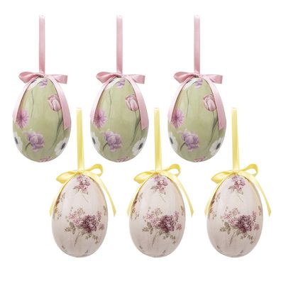 Clayre & Eef Ostern Anhänger Satz von 6 Ei Ø 7x10 cm Mehrfarbig Kunststoff