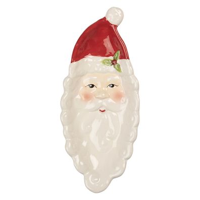 Clayre & Eef Dekoration Schale Weihnachtsmann 11x25x3 cm Weiß Keramik Weihnachtsmann