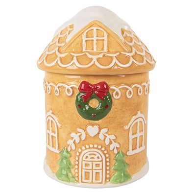 Clayre & Eef Vorratsglasdeckel Lebkuchenhaus Ø 13x17 cm Braun Keramik
