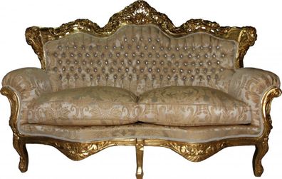 Casa Padrino Barock 2-er Sofa Master Creme Barock Muster/ Gold mit Bling Bling Glitze